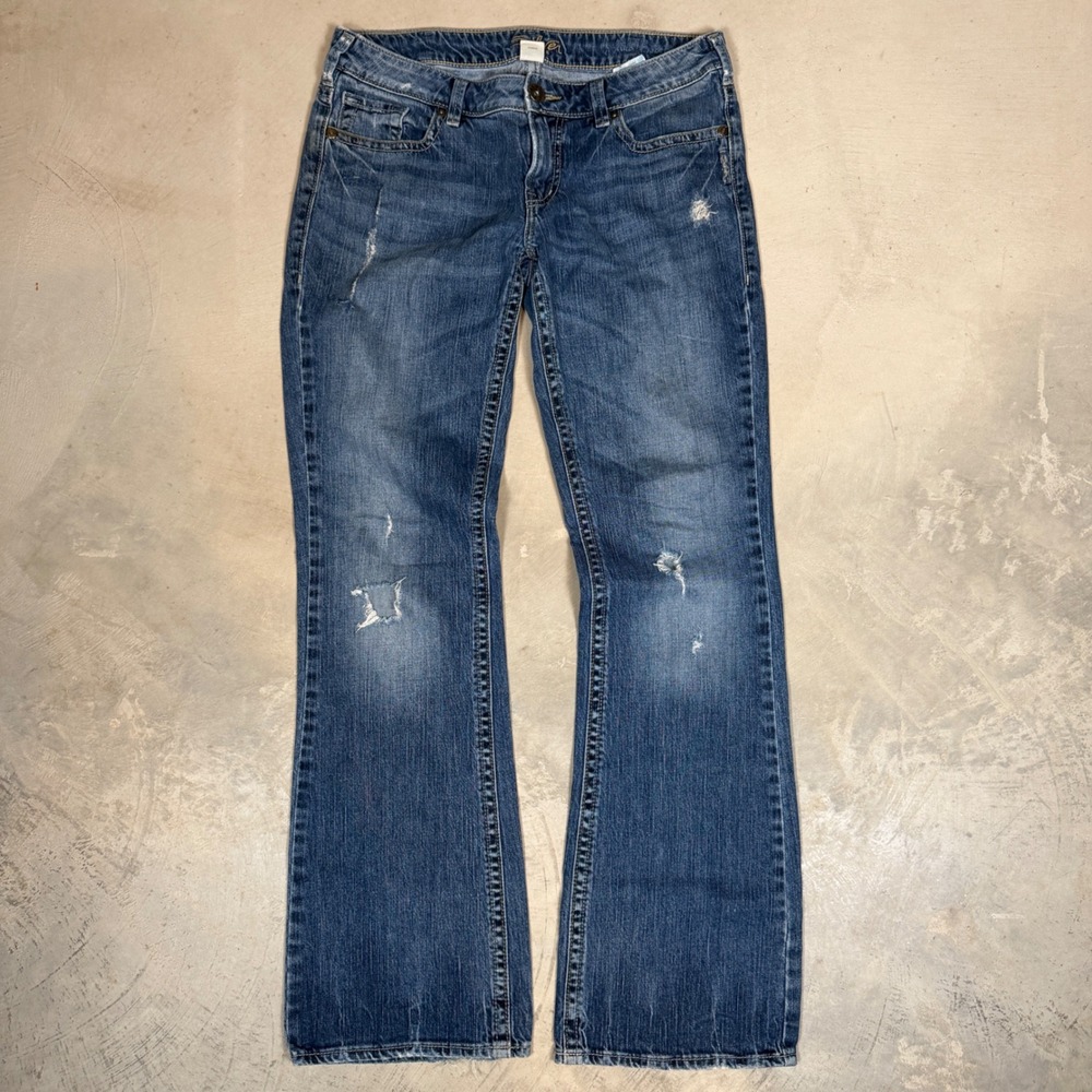 Silver Jeans Aiko Bootcut Women 30x33 Medium Wash Distressed Denim L9538SCM224